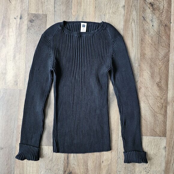 Vintage Y2K 2002 Gap Factory Womens M Blank Fine Ribbed Knit Sweater Black - Picture 3 of 7